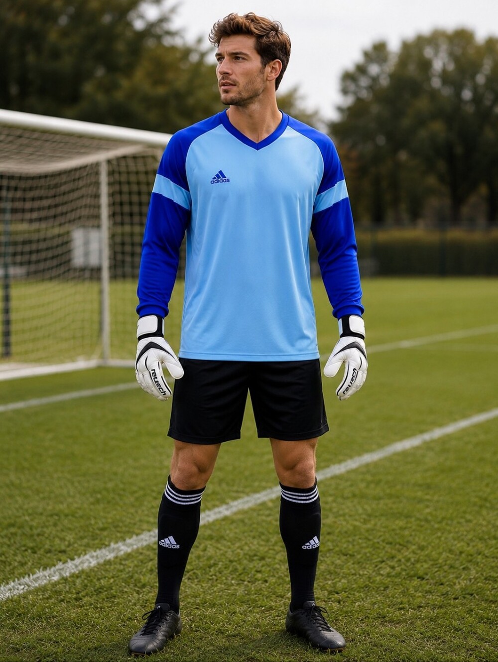 Vintage Adidas Precio Padded Goalkeeper Jersey XL Soccer Goalie V-Neck Blue